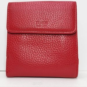 Tusk Red Pebbled Leather Indexer Wallet With Vachetta Lining *Like New*